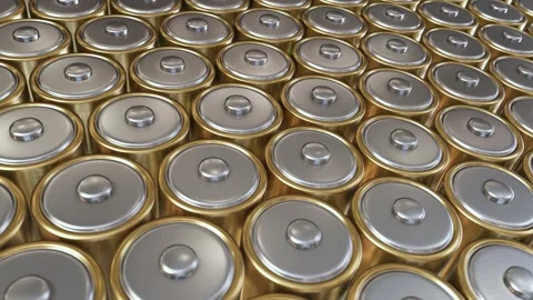 Looping 3D animation of the lithium batteries mass production Stock Footage 274554157