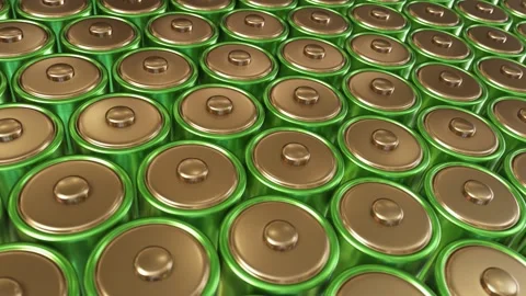 Looping 3D animation of the lithium batteries mass production Stock Footage 274729935
