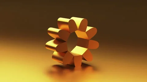 Looping 3d animation. Metal geometric flower shape moving and rotating. Abstract Video stock 293604507