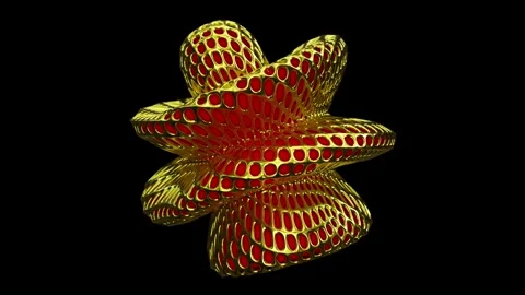 Looping 3D animation of the morphing red plastic form in a golden grille armor Stock Footage 274835586