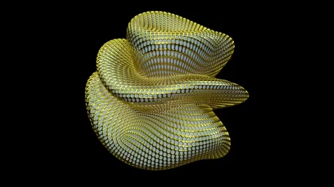 Looping 3D animation of the morphing white plastic form in a golden grille armor Stock Footage 274636819