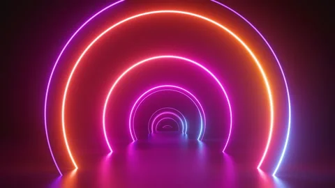 Looping 3d animation, moving forward the endless podium with glowing rings. Stock Footage 196010628