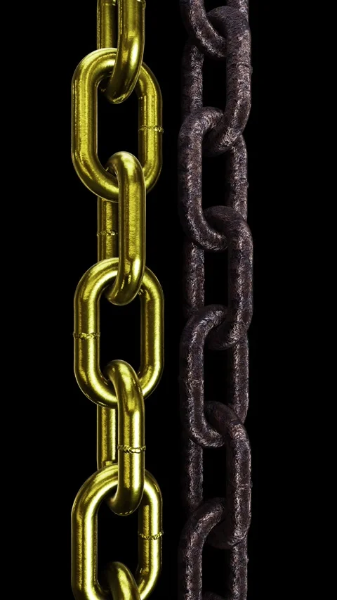Looping 3D animation of the moving golden chain and rusty steel chain Stock Footage 274730942