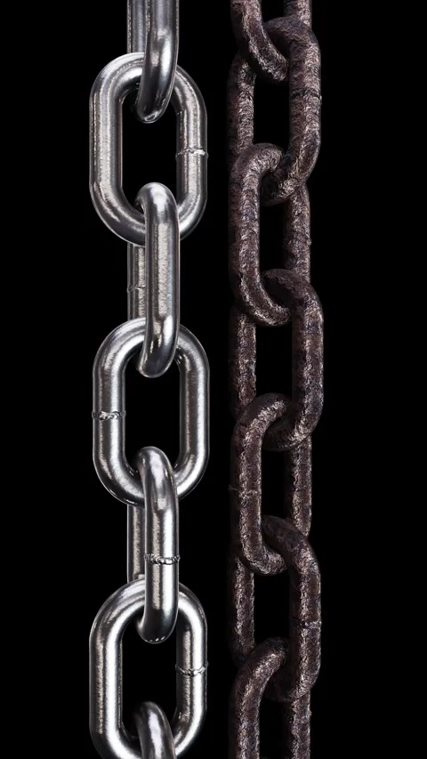 Looping 3D animation of the moving stainless steel chain and rusty steel chain Vídeos de archivo 274657862