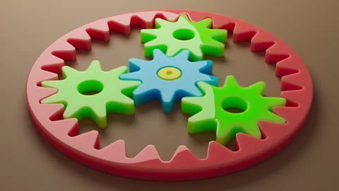 Looping 3D animation multi-colored plastic toy gears. Stock Footage 274445213