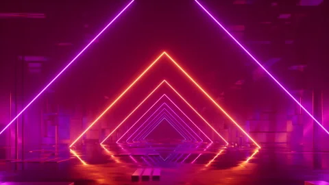 Looping 3D animation of neon geometric triangular frames Stock Footage 278151350