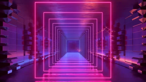 Looping 3D animation of neon geometric square frames Stock Footage 287470479