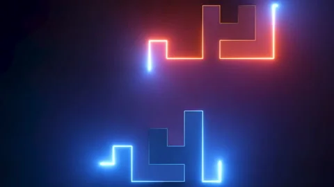 Looping 3d animation, neon lines drawing labyrinth. Abstract cycled background Video stock 196010817