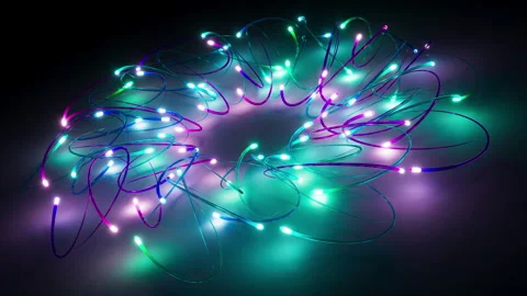 Looping 3D animation of neon multicolor glowing lines moving in space Video stock 274442218