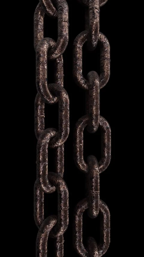 Looping 3D animation of the opposite moving weathered rusty steel chains Stock Footage 274637411