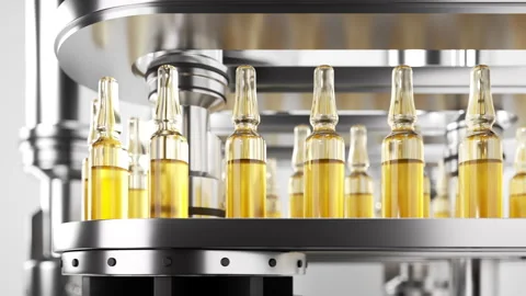 Looping 3d animation. Pharmaceutical production involves glass ampoules Stock Footage 287470284