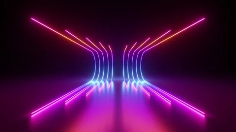 Looping 3d animation, pink red blue neon lines glowing in the dark Stock Footage 241407262