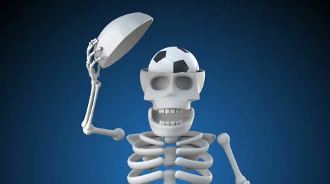 Looping 3d animation of skeleton revealing a soccer ball inside its skull Stock Footage 62254710