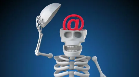 Looping 3d animation of skeleton revealing an email address symbol in its skull Stock Footage 62267492