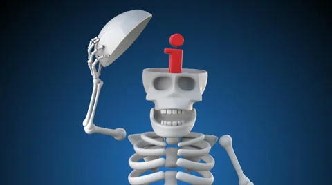 Looping 3d animation of skeleton revealing an info symbol inside its skull Stock Footage 62308219