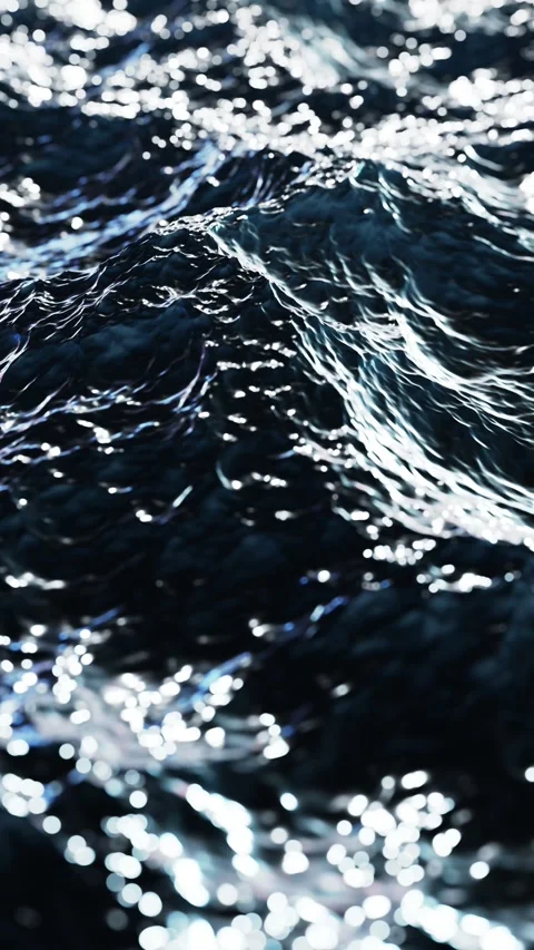 Looping 3D animation of the slow waving ocean waters at night Stock Footage 274214158