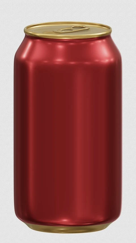 Looping 3D animation of the spinning dark cherry red brass drink can Stock Footage 274658603