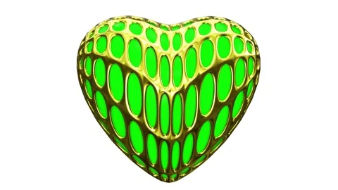 Looping 3D animation of the spinning green heart in a golden cage Video stock 274834661