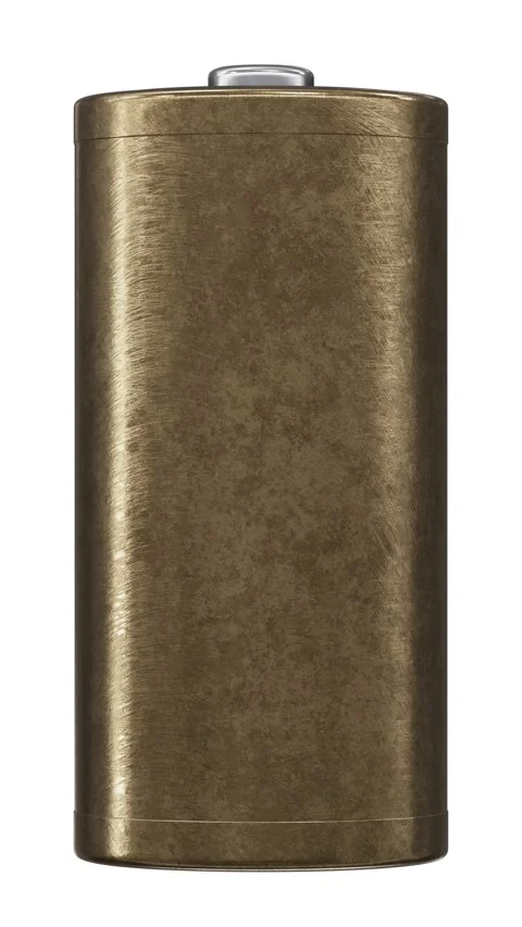 Looping 3D animation of the spinning textured aged brass battery Video stock 274214466