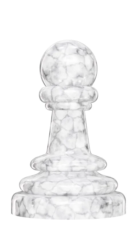 Looping 3D animation of the spinning white marble chess pawn Stock Footage 274290464