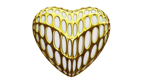 Looping 3D animation of the spinning white plastic heart in a gold cage Stock Footage 274657107