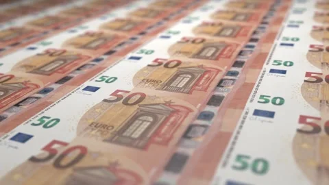 Looping 3D Animation – Uncut Sheets of 50 Euro Banknotes Stock Footage 309402365
