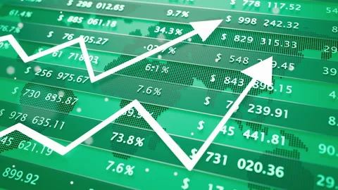 Looping 3D animation of upward stock market arrows on green background. Stock Footage 344174893