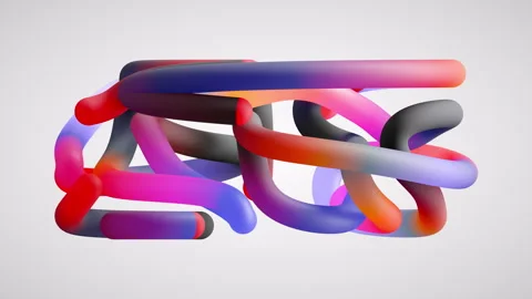 Looping 3d animation, volumetric maze of tangled colorful curvy tubes Video stock 308303967