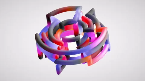 Looping 3d animation, volumetric round maze of geometric colorful tubes Stock Footage 316091879