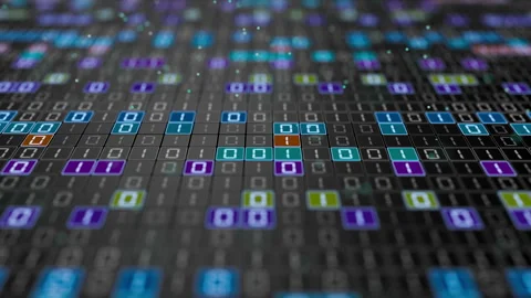 Looping 3D binary matrix with colorful glowing zeros and ones. Stock Footage 341887489