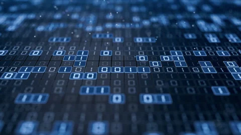Looping 3D binary matrix with glowing blue zeros and ones. Stock Footage 344163614