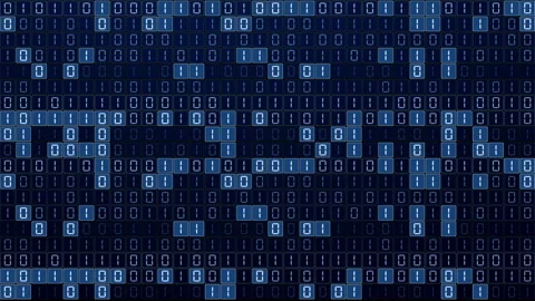 Looping 3D blue binary matrix with illuminated zeros and ones. Stock Footage 341887639