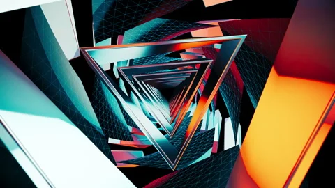 Looping 3D CG tunnel animation a sci-fi-style geometric metallic space Video stock 341879653