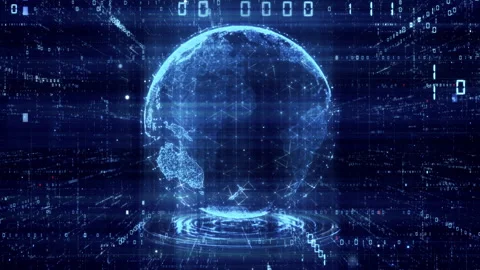 Looping 3D Cyberspace Animation Digital Planet Earth in Tunnel Stock Footage 247301062