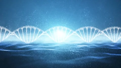 Looping 3d dna shiny chain on wavy artistic background Stock Footage 334079338