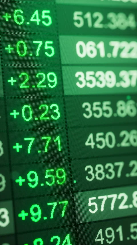 Looping 3D exchange quotes with gains highlighted in green Video stock 322017715