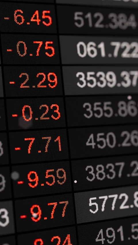 Looping 3D exchange quotes with losses highlighted in orange red Stock Footage 325965927