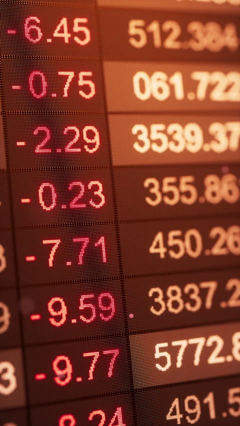 Looping 3D exchange quotes with scrolling losses highlighted in red Stock Footage 322912200