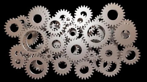 Looping 3D Gears Animation with Luma Matte Stock Footage 335872922