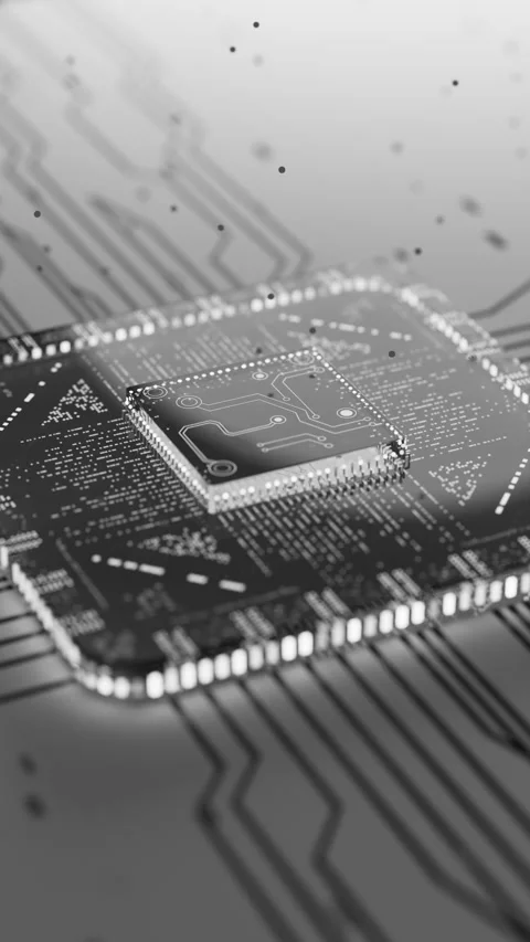 Looping 3D glass processor with futuristic electronic circuits Stock Footage 338985801