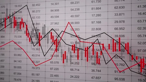 Looping 3D grayscale candles with red bars and black trend lines Stock Footage 322017834