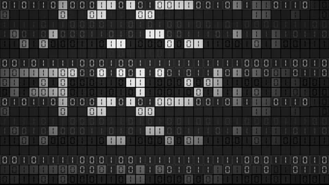 Looping 3D matrix of black and white binary digits on a dark grid. Stock Footage 341887701