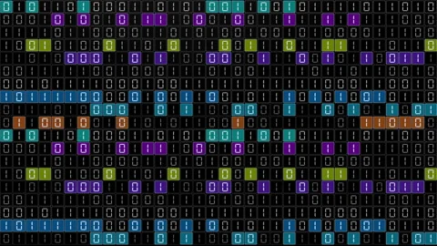 Looping 3D matrix of multicolored binary code on a dark grid. 動画素材 344164345