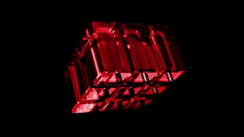 Looping 3d motion graphics. Glass iridescent cube shape with refraction Stock Footage 295180487