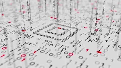 Looping 3D processor with binary data and red accents Stock Footage 338988424
