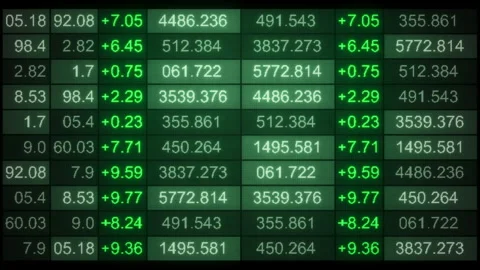 Looping 3D quotes table with green positive changes on dark grid Video stock 322912099