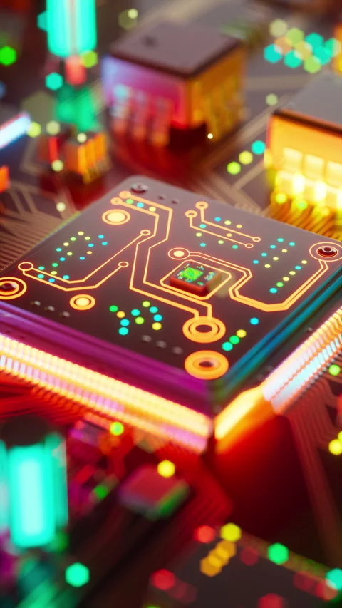 Looping 3D render of a neon processor motherboard Stock Footage 337337285