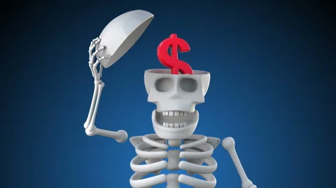 Looping 3d skeleton revealing a US Dollar symbol inside its skull Stock Footage 62306157