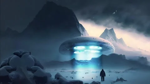 Looping, 3d, spaceship, hidden, ice, antarctica, secrets, alien technology, Stock Footage 233363082