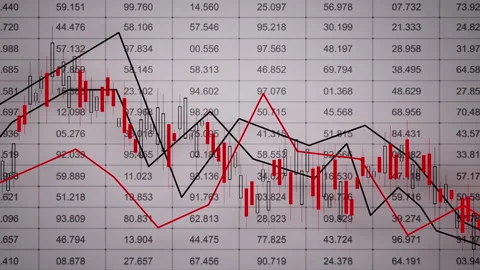 Looping 3D stock dashboard in gray with red and black line graphs Video stock 328493393